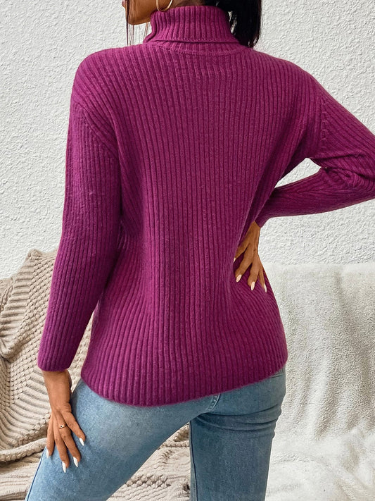 Ribbed Turtle Neck Long Sleeve Sweater - Body By J'ne