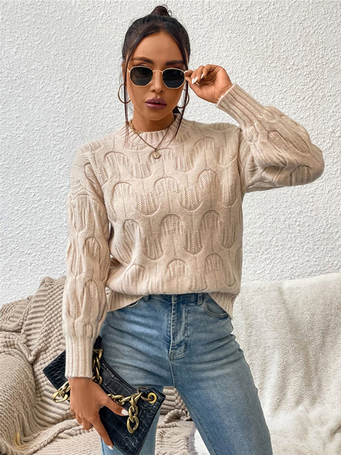 Round Neck Long Sleeve Sweater - Body By J'ne