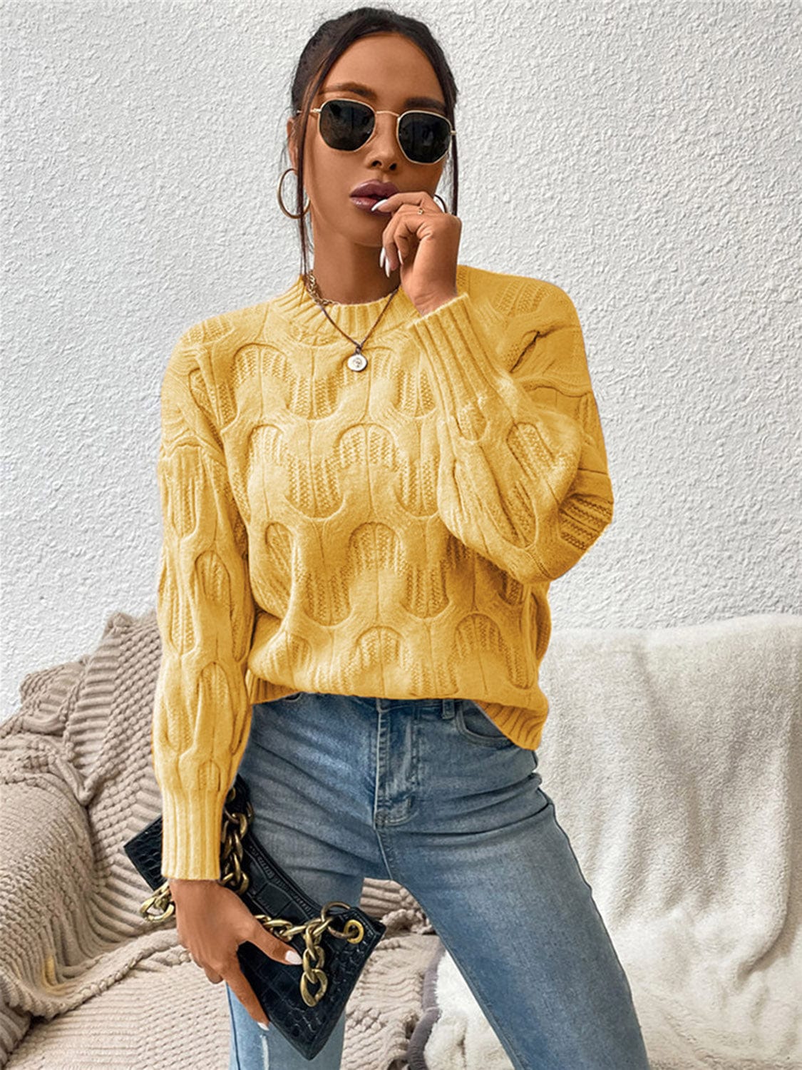 Round Neck Long Sleeve Sweater - Body By J'ne