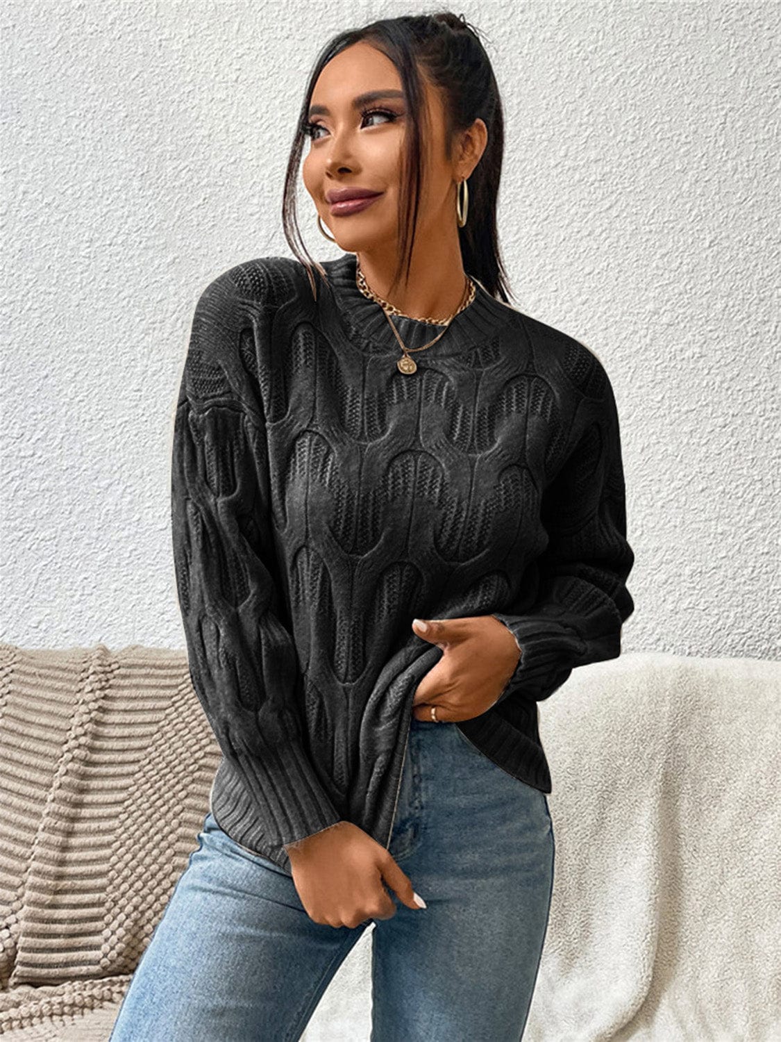 Round Neck Long Sleeve Sweater - Body By J'ne