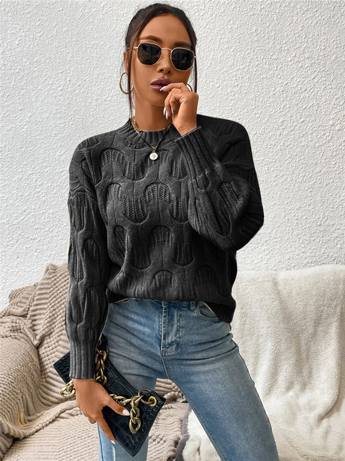 Round Neck Long Sleeve Sweater - Body By J'ne