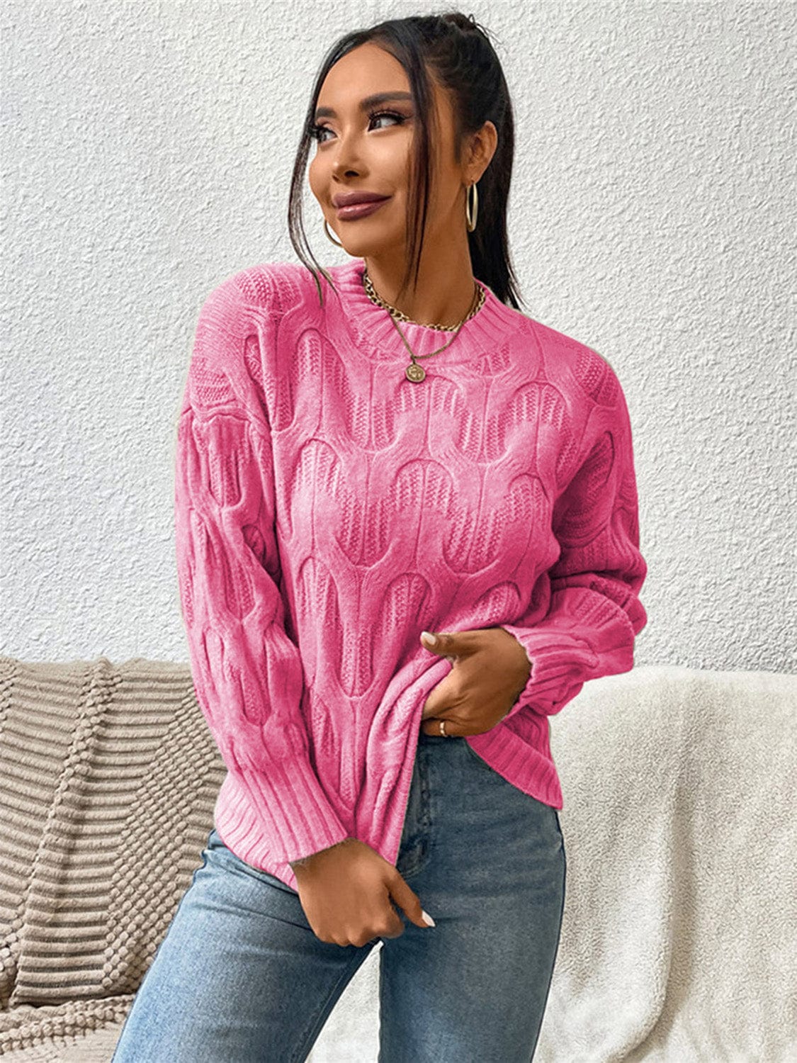 Round Neck Long Sleeve Sweater - Body By J'ne