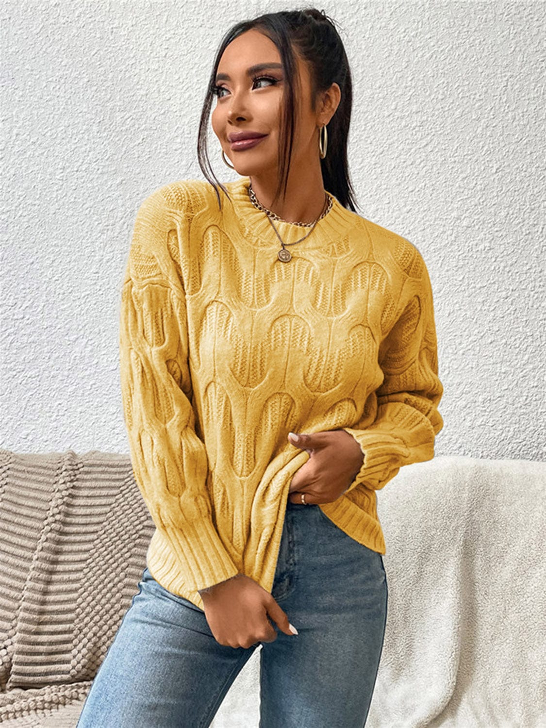 Round Neck Long Sleeve Sweater - Body By J'ne