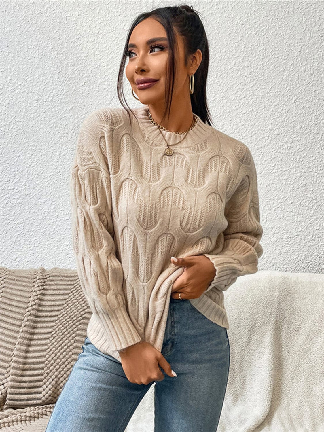 Round Neck Long Sleeve Sweater - Body By J'ne