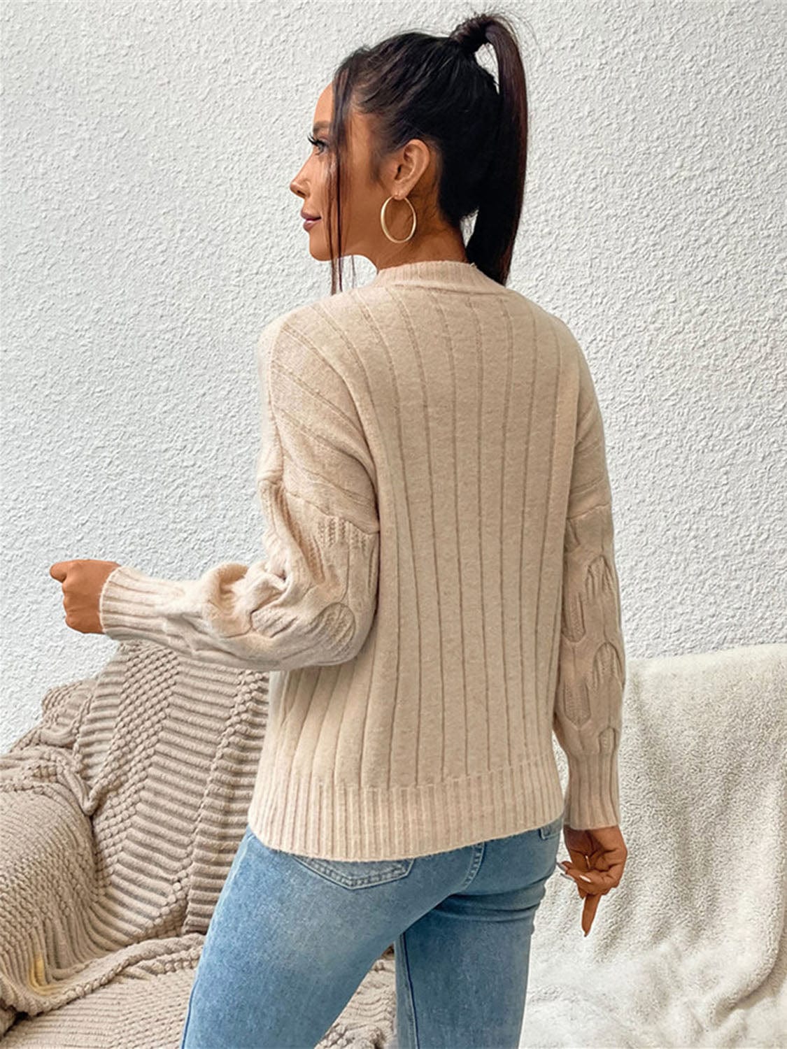 Round Neck Long Sleeve Sweater - Body By J'ne