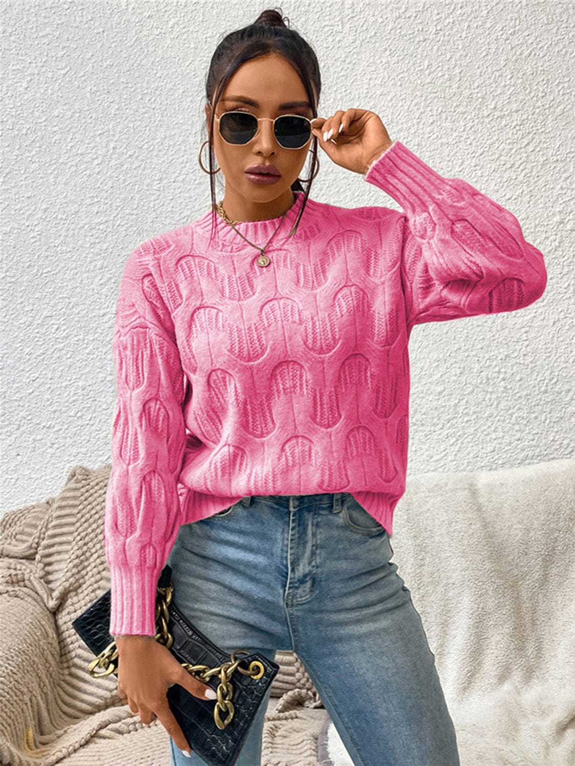 Round Neck Long Sleeve Sweater - Body By J'ne