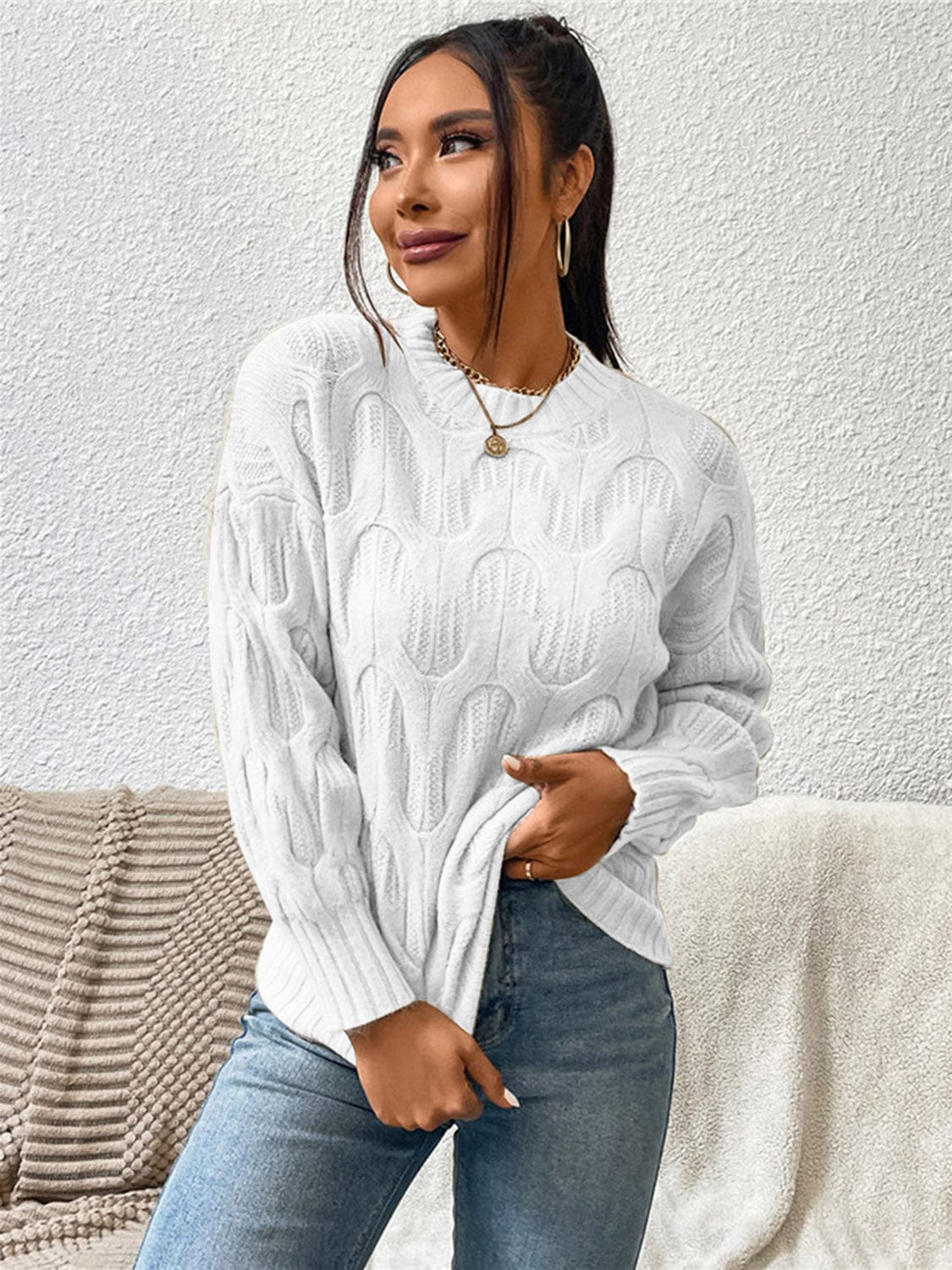 Round Neck Long Sleeve Sweater - Body By J'ne