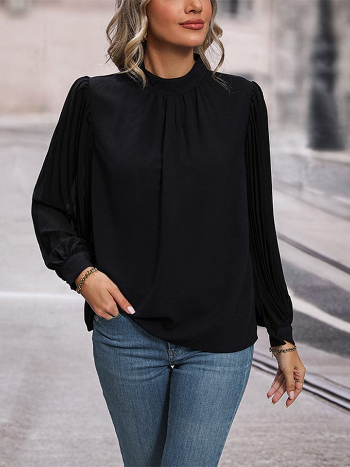 Round Neck Puff Sleeve Blouse - Body By J'ne