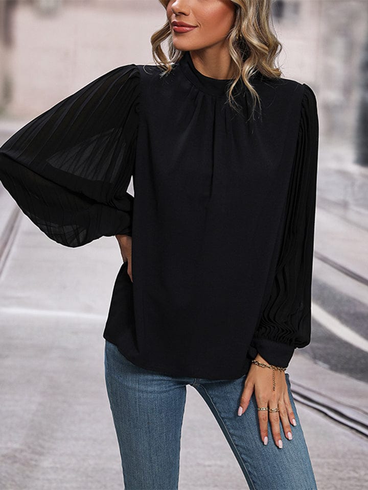 Round Neck Puff Sleeve Blouse - Body By J'ne