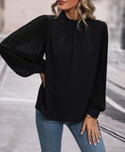 Round Neck Puff Sleeve Blouse - Body By J'ne