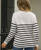 Round Neck Shoulder Button Striped Pullover Sweater - Body By J'ne