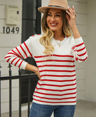 Round Neck Shoulder Button Striped Pullover Sweater - Body By J'ne