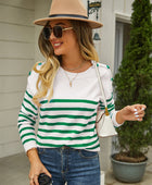 Round Neck Shoulder Button Striped Pullover Sweater - Body By J'ne