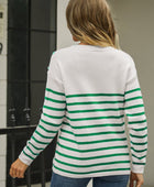 Round Neck Shoulder Button Striped Pullover Sweater - Body By J'ne