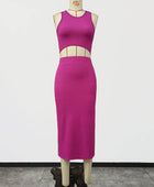 Round Neck Sleeveless Top & Slit Tube Skirt Set - Body By J'ne