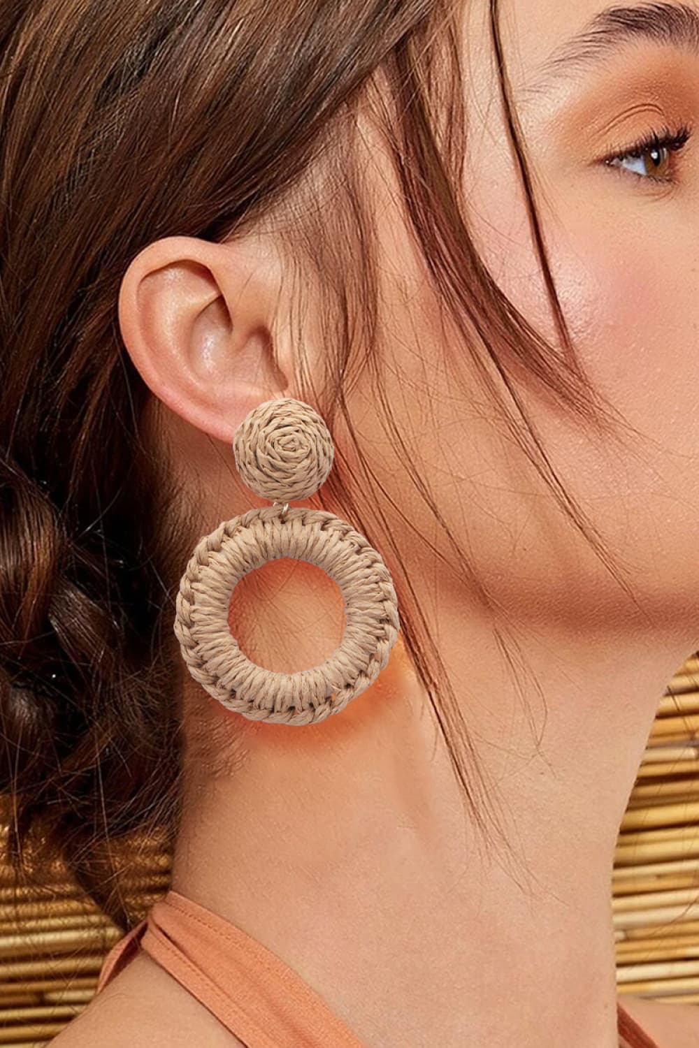 Round Shape Raffia Grass Dangle Earrings - Body By J'ne