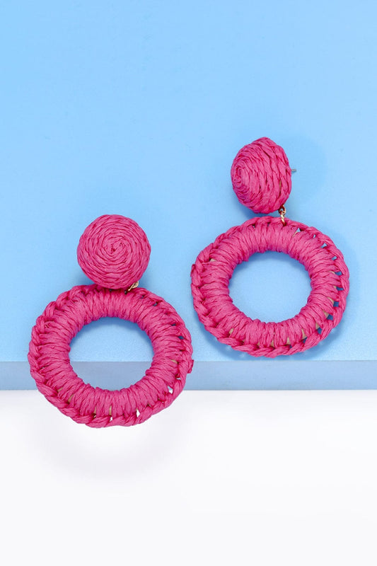 Round Shape Raffia Grass Dangle Earrings - Body By J'ne