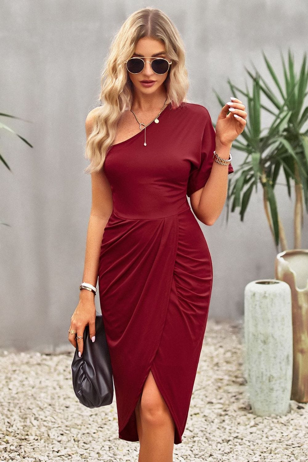 Ruched One-Shoulder Tulip Hem Dress - Body By J'ne