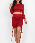 Ruched Side Crop Top & Drawstring Skirt Set - Body By J'ne