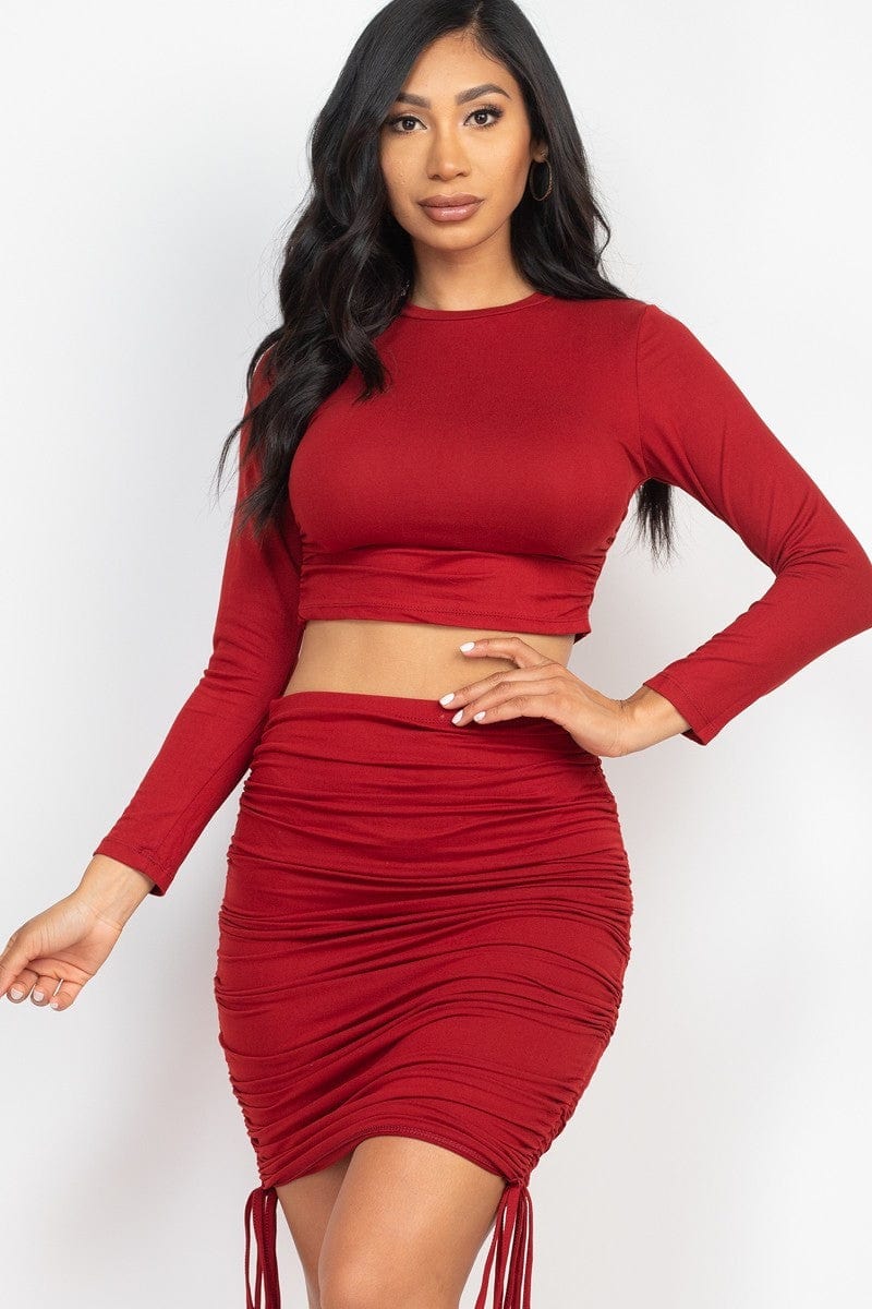 Ruched Side Crop Top & Drawstring Skirt Set - Body By J'ne