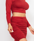 Ruched Side Crop Top & Drawstring Skirt Set - Body By J'ne