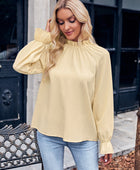 Ruffled Mock Neck Flounce Sleeve Blouse - Body By J'ne