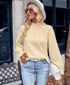 Ruffled Mock Neck Flounce Sleeve Blouse - Body By J'ne