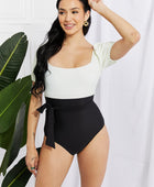 Salty Air Puff Sleeve One-Piece in Cream/Black - Body By J'ne