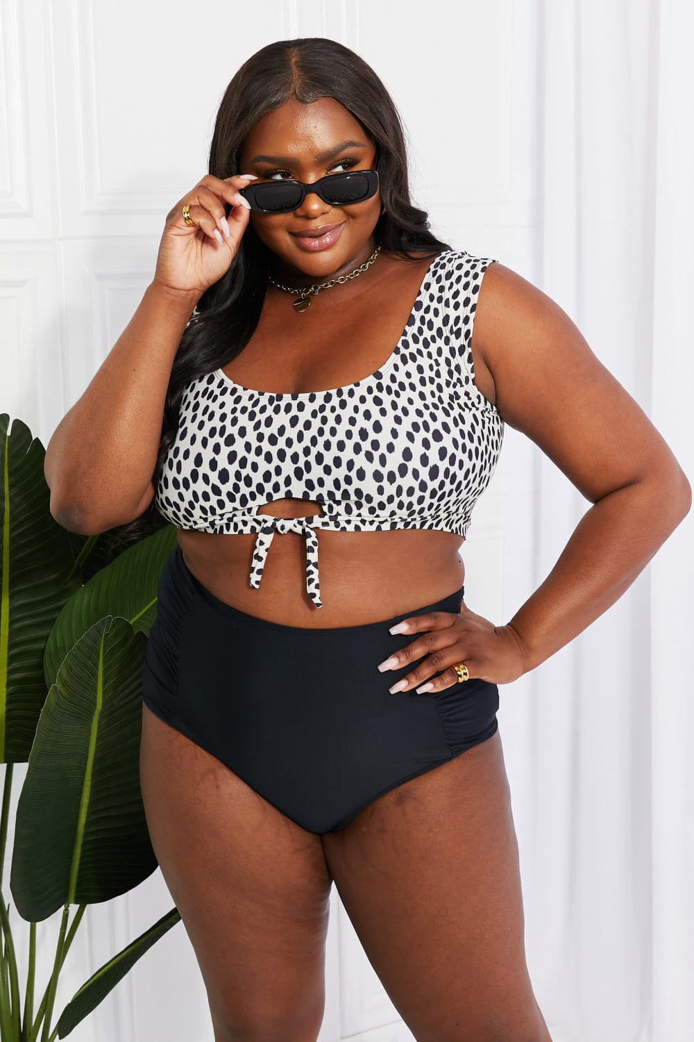 Sanibel Crop Swim Top and Ruched Bottoms Set in Black - Body By J'ne