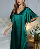 Satin Flutter Sleeve Side Slit V-Neck Night Dress - Body By J'ne