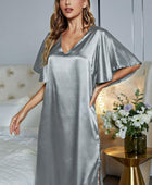 Satin Flutter Sleeve Side Slit V-Neck Night Dress - Body By J'ne