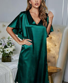 Satin Flutter Sleeve Side Slit V-Neck Night Dress - Body By J'ne