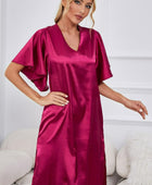 Satin Flutter Sleeve Side Slit V-Neck Night Dress - Body By J'ne