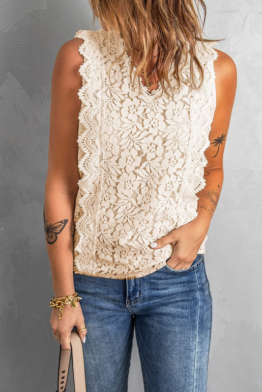 Scalloped V-Neck Lace Tank - Body By J'ne