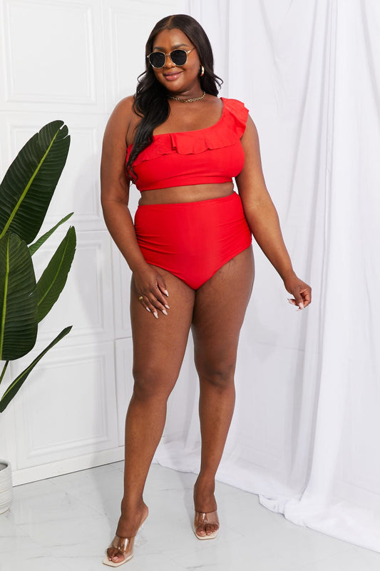 Seaside Romance Ruffle One-Shoulder Bikini in Red - Body By J'ne