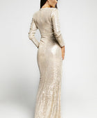 Sequin Cutout Ruched Split Long Sleeve Maxi Dress - Body By J'ne