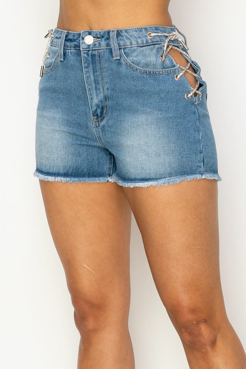 Side Lace-up Detailed Denim Shorts - Body By J'ne