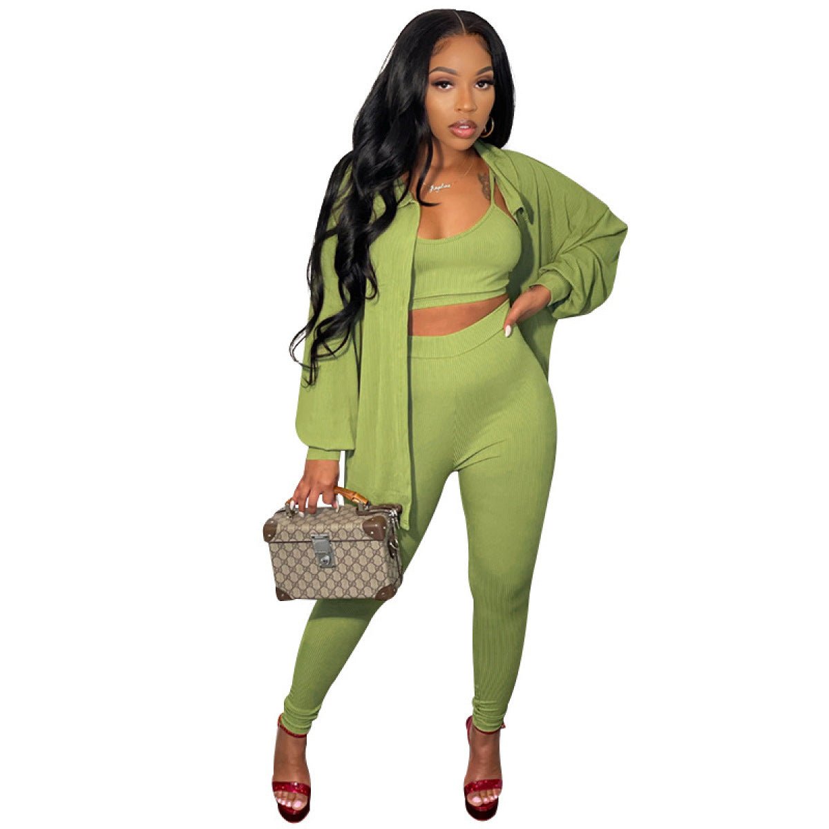Single-Breasted Long Sleeve Collared Three-Piece Pants Sets - Body By J'ne