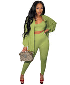 Single-Breasted Long Sleeve Collared Three-Piece Pants Sets - Body By J'ne