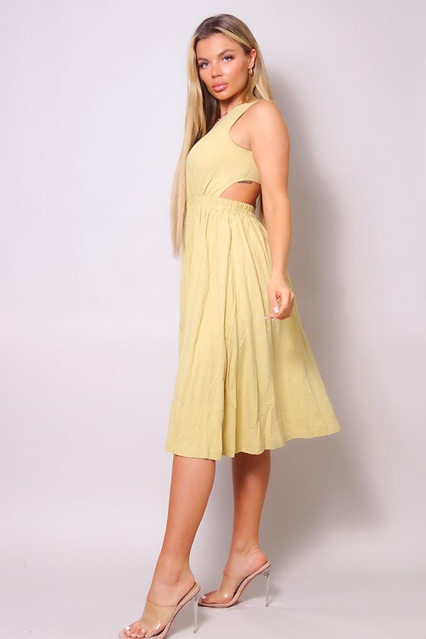 Sleeveless Back Cutout Linen Midi Dress - Body By J'ne