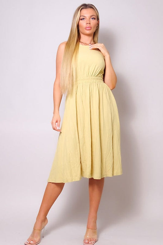 Sleeveless Back Cutout Linen Midi Dress - Body By J'ne