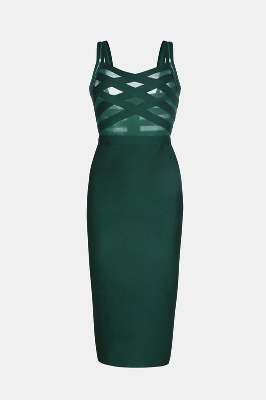 Sleeveless Spliced Mesh Midi Bandage Dress - Body By J'ne