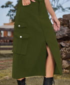 Slit Front Midi Denim Skirt with Pockets - Body By J'ne