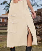 Slit Front Midi Denim Skirt with Pockets - Body By J'ne