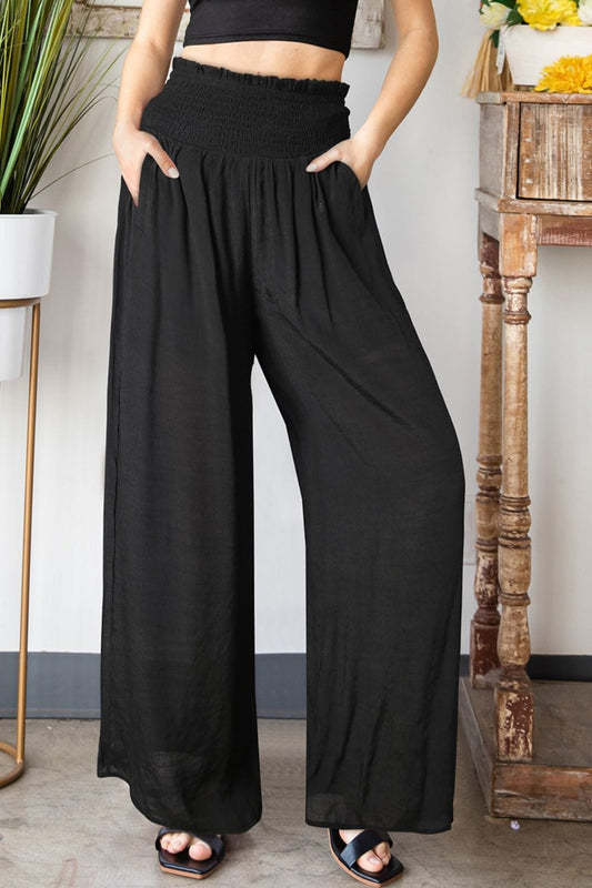 Smocked Waist Wide Leg Pants with Pockets - Body By J'ne