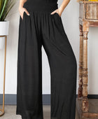 Smocked Waist Wide Leg Pants with Pockets - Body By J'ne