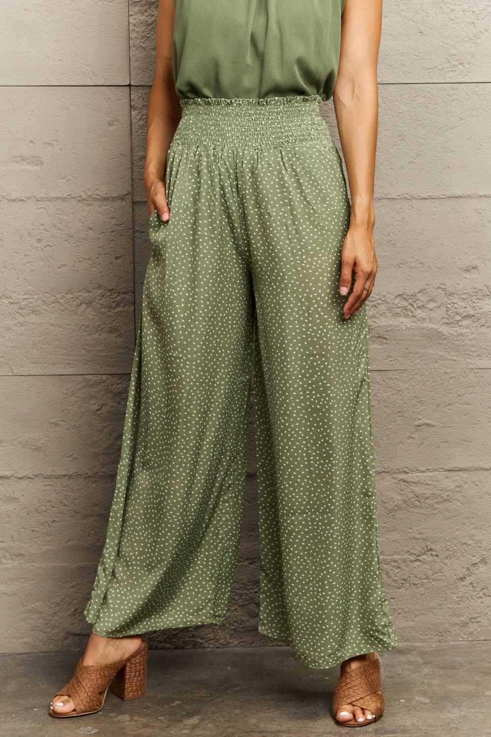 Smocked Waist Wide Leg Printed Long Pants - Body By J'ne