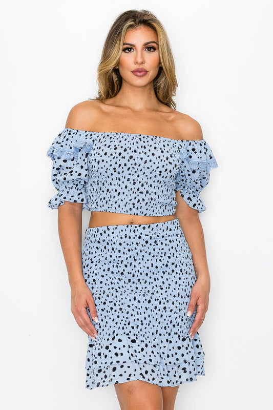 Smocking Ruffled Printed Top & Skirts Set - Body By J'ne