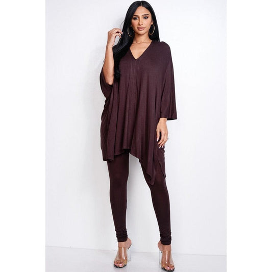 Solid Heavy Rayon Spandex Cape Top And And Leggings 2 Piece Set - Body By J'ne