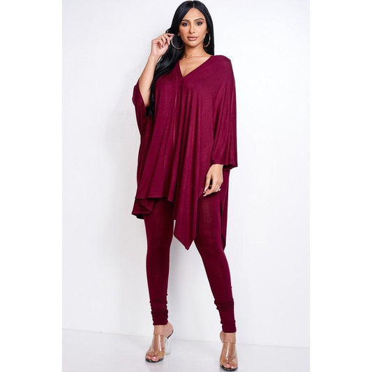 Solid Heavy Rayon Spandex Cape Top And And Leggings 2 Piece Set - Body By J'ne